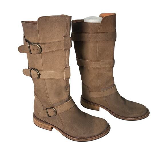 Steve Madden Brown Leather Tall Riding Buck Biker Boots, Women Size 9, Pre-Owned - Picture 1 of 7